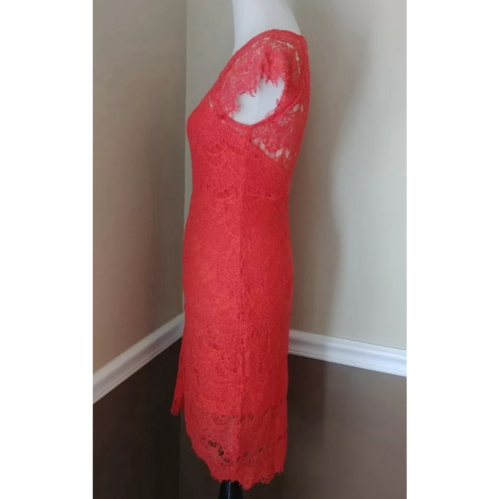 Lace Open Back Cocktail Dress Red-Orange Asymmetric Hem by Soiéblu Modcloth - Picture 5 of 9